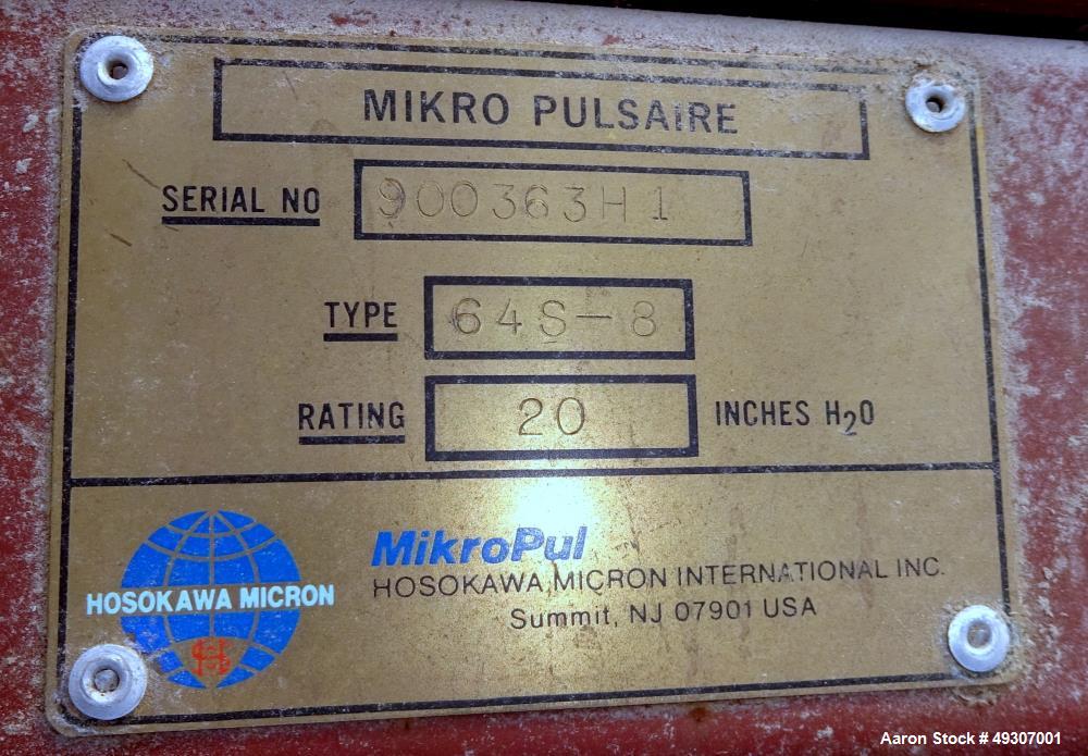 Used Micro-Pulsaire Pulse Jet Dust Collector, Model 64S-8, Carbon Steel.