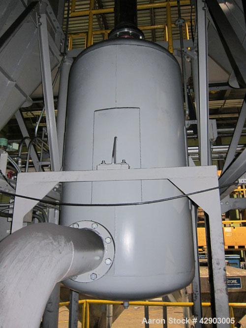 Used Nippon Pneumatic Pulse Jet Dust Collector, Model PBF-50, 538 Square Filter Area. Carbon steel housing 60" wide x 60" long x 66" tall, 12" top plenum, coned bottom. Oval type bags and cages, side...