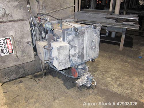 Used NPK Bin Vent Dust Collector, Model PBF-PPC-5, Stainless Steel. 53 Square feet filter area. Mounted on an approximate 65 cubic feet stainless steel bin.