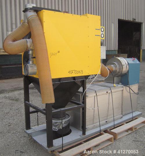Used Plymovent Cartridge Type Dust Collector, model BM-2, carbon steel. Housing 31" wide x 41" long x 45" tall x coned bottom with collection can. (2) 12 3/4" diameter x 29 1/2" long cartridge filter...
