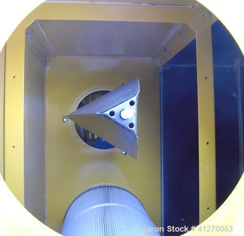 Used Plymovent Cartridge Type Dust Collector, model BM-2, carbon steel. Housing 31" wide x 41" long x 45" tall x coned bottom with collection can. (2) 12 3/4" diameter x 29 1/2" long cartridge filter...