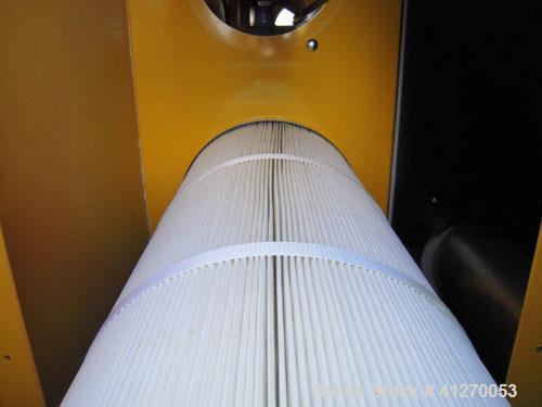 Used Plymovent Cartridge Type Dust Collector, model BM-2, carbon steel. Housing 31" wide x 41" long x 45" tall x coned bottom with collection can. (2) 12 3/4" diameter x 29 1/2" long cartridge filter...