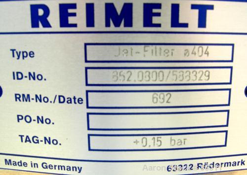 Unused-UNUSED: Reimelt bin vent dust collector, model Jet Filter, stainless steel. Approx 12 square feet filter area. Housing measures 16" diameter x 38" straight side x top plenum. Side access door.
