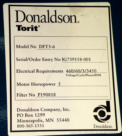 Used Torit Downflo II Cartridge Type Pulse Jet Dust Collector, model DFT3-6, carbon steel. 1140 square feet filter area, nominal airflow range 760-4.720 cfm. Carbon steel housing measures 40" x 65" x...