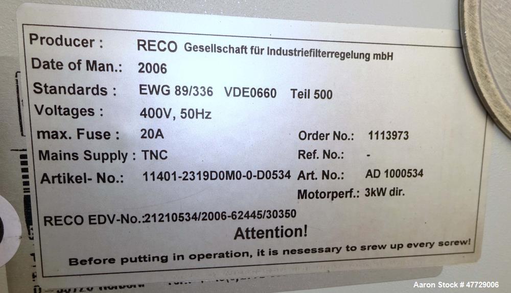 Used Donaldson/Torit DCE 2000 Series Dust Collector, Model F2012V, Carbon Steel