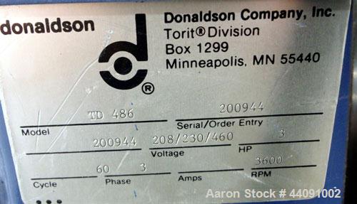 Used Torit TD Cartridge Type Dust Collector, Model TD 486, 540 Square Feet Filter Area, Carbon Steel. Approximately 700-1500 cfm. Side access door. Requires cartridges. Includes a 5hp, 3/60/230/460 v...