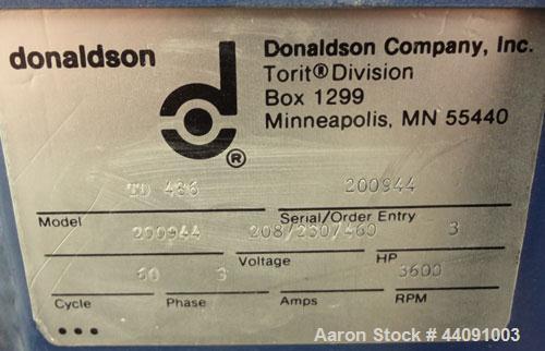 Used Torit TD Cartridge Type Dust Collector, Model TD 486, 540 Square Feet Filter Area, Carbon Steel. Apprxoimately 700-1500 cfm. Side access door. Requires cartridges. Includes a 5hp, 3/60/230/460 v...