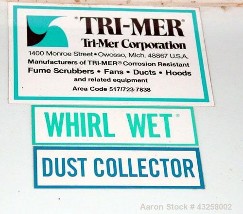 Used Tri-Mer Whirl Wet Model 18HWW 1600 CFM Dust Collector. (2) 9’’ Diameter side ports, (2) 18’’ wide x 15’’ high side access panels with covers. (2) 4’’ Diameter side site glass ports, Top access 1...
