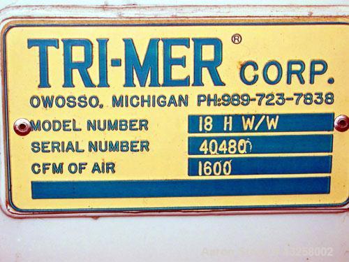 Used Tri-Mer Whirl Wet Model 18HWW 1600 CFM Dust Collector. (2) 9’’ Diameter side ports, (2) 18’’ wide x 15’’ high side access panels with covers. (2) 4’’ Diameter side site glass ports, Top access 1...