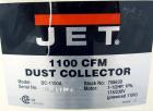 Used JET Dust Collector, Model DC-1100A, Carbon Steel. Approximately 1100 cfm. 20” Bag diameter, collection capacity 5.3 cubic feet.  Includes a 1-1/2 hp, 1/60/115/230 volt, 3450 rpm blower. Mounted ...