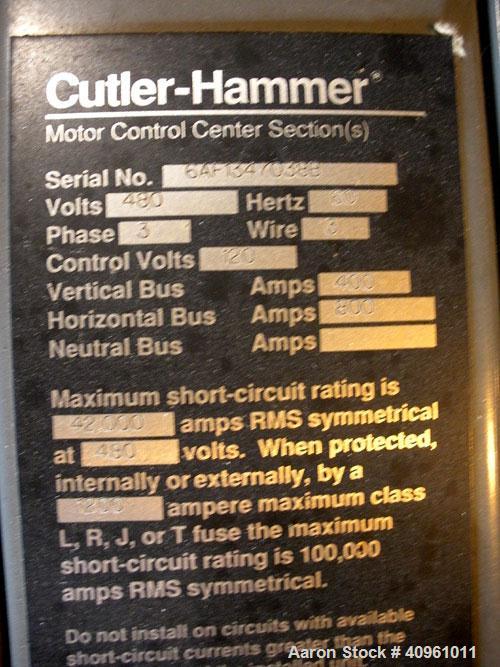 Used Cutler-Hammer Unitrol Motor Control Sections. 3/60/480 volt. Vertical Bus Amp 400, Horizontal 800. Serial#'s 6AF1347038B, 6AF1347038D, 6AF1347038E.