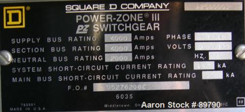 USED: Square D Power Zone center. Power Zone III switchgear, 4000 amp rating.