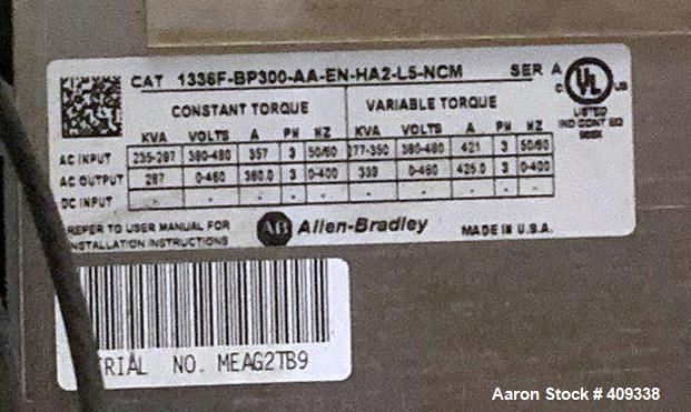 Unused- Allen Bradley 300 HP Variable Frquency Inverter AC Inverter Drive, Catalog# 1336FBP300AAEN-HA2-L5-NCM. 224 kW / 300 ...