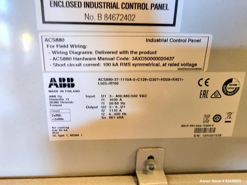 Unused ABB ACS880-37 Ultra Low-Harmonic Cabinet Drive – 900 HP, 480V, IP21
