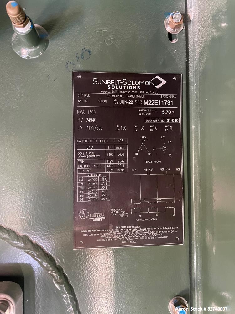 Unused - 1500 KVA 3 Ph Padmount Transformer