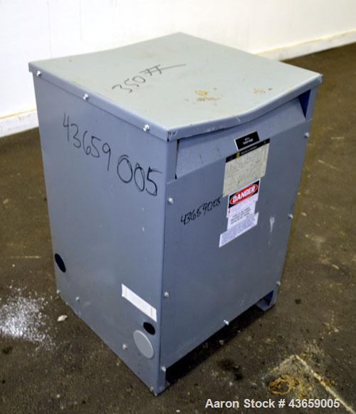 Used Square D 45T3H Insulated Dry Transformer, 45 KVA. 3/60/, H.V. 480, H.V. amps 54- L.V. 208Y/120, L.V. amps 125. Type SO, Class AA, Enclosure Type 2, 150 Degree C. rise, 220 Degree C. INS System. ...