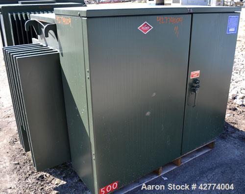 Used Solomon Corporation Three Phase Padmount Transformer. 500 KVA. 3/60 HZ. Rise 65 deg.c.., class OA. High voltage 13200 Delta, 95kv BIL, low voltage 208Y/120, 30 kv BIL. Built 2008.