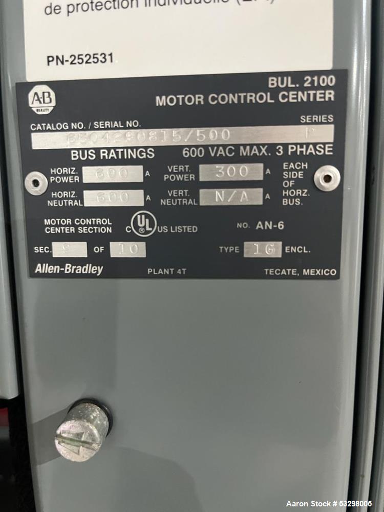 Used- Allen Bradley Motor Control Center BUL. 2100 Series Herein is an Allen Bradley Centerline 2100 Motor Control Center. H...