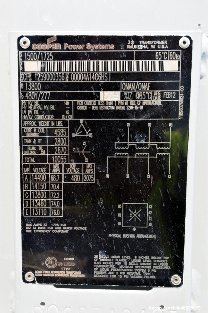 Used Cooper Power Systems 3 Phase Transformer.
