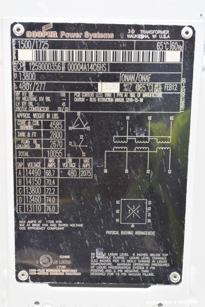 Used Cooper Power Systems 3 Phase Transformer.