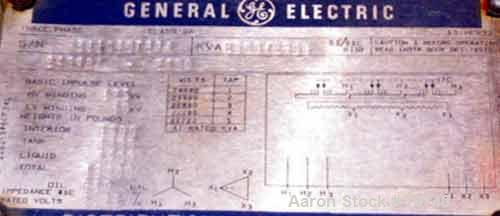 USED: GE transformer, 2500 kva, 3/60. Primary voltage 24,940, 2400 secondary voltage. Coolant: oil. Temp rise 55/65 deg C. Oil impedance 610 gallon. Rated volts 6.26%. HV winding 125 kv, LV winding 6...
