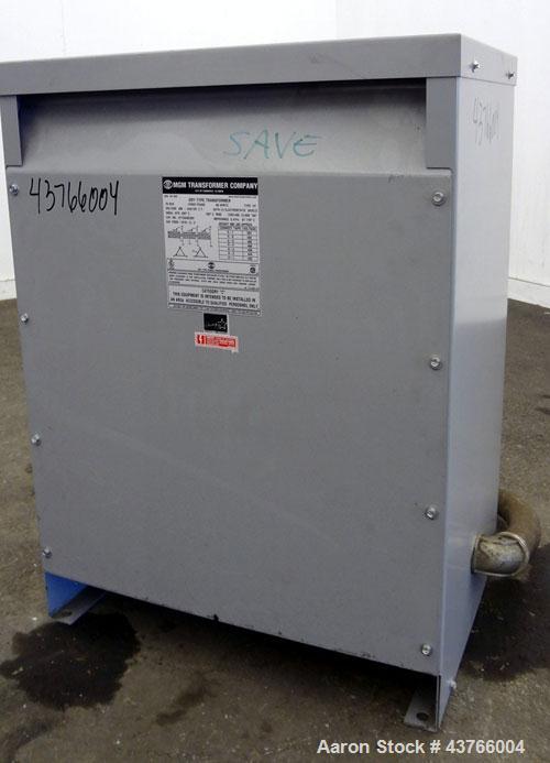 Used MGM Transformer Company 75 KVA Dry Type Transformer, Type HT.  Nema class AA, 3 phase, 60 Hz.  High volt 480, low volt 240/120 C.T., rise 150 degree C.