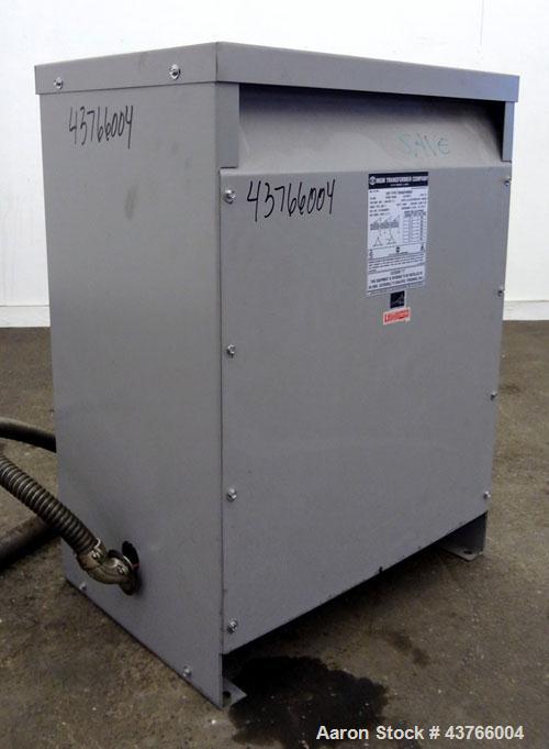 Used MGM Transformer Company 75 KVA Dry Type Transformer, Type HT.  Nema class AA, 3 phase, 60 Hz.  High volt 480, low volt 240/120 C.T., rise 150 degree C.