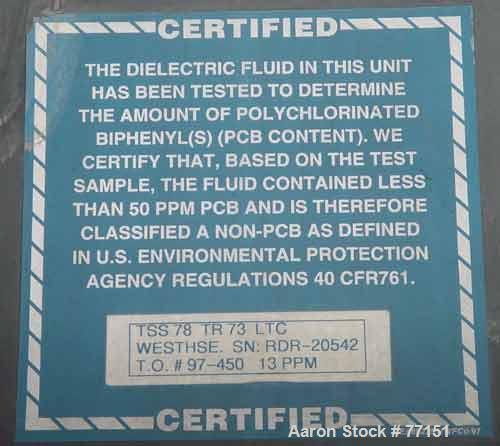 USED: Westinghouse load tap changer, TSS 78, TR 73, T.O. #97-450, 13 ppm.