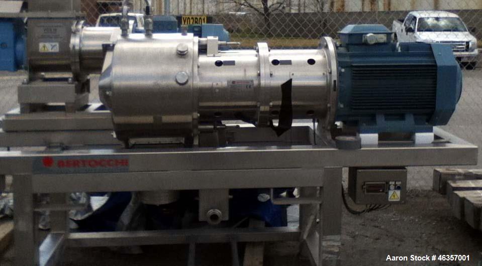 Used Bertocchi Turbo Juice Extractor, Model VCX-12V. 304 Stainless steel, 85 hp 220/440, 3ph main drive; 47 hp, 220/440, 3ph drive for tenderizer and cutting mechanism. 5 Hp 22/440, 3 ph drive with g...