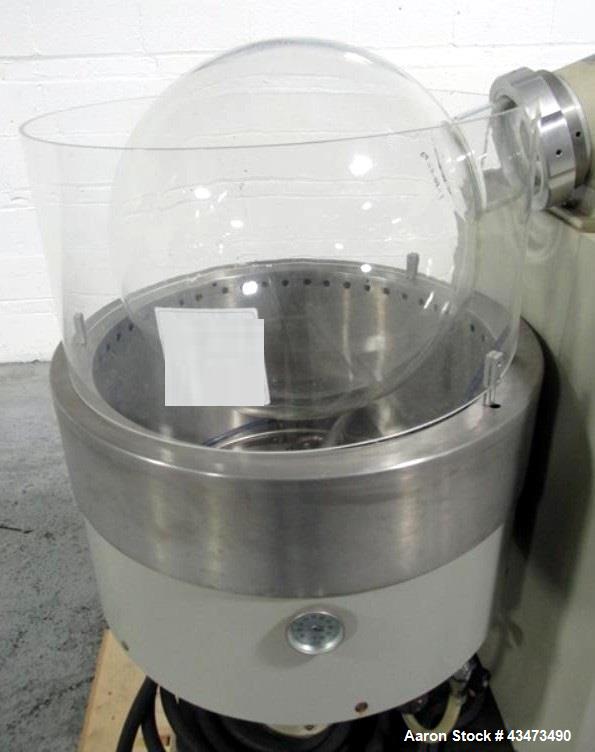 Used Buchi RotaVap, Model R-186EX. With heat bath, main glass flask, 1.6 square meter glass coil condensor, and glass receiver flask on base wth 250 watt heater, 440 volt with controls, serial# 24539...
