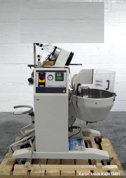 Used Buchi RotaVap, Model R-250EX. With heat bath, main glass flask and glass coil condensor on base wth 9.1 kw heater, 440 volt with controls, type 8621D541, serial# 411666010001, built 2001