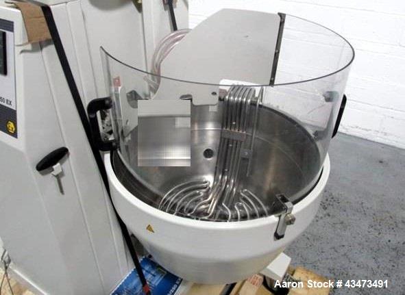 Used Buchi RotaVap, Model R-250EX. With heat bath, main glass flask and glass coil condensor on base wth 9.1 kw heater, 440 volt with controls, type 8621D541, serial# 411666010001, built 2001