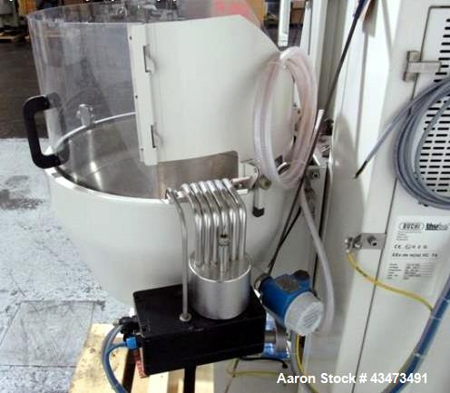 Used Buchi RotaVap, Model R-250EX. With heat bath, main glass flask and glass coil condensor on base wth 9.1 kw heater, 440 volt with controls, type 8621D541, serial# 411666010001, built 2001