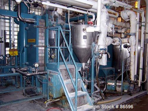 Used APV Single Effect Paravap Rising Film Evaporator, Model R86, 316 Stainless Steel. Approximate feed rate 10,000 pounds/hour, product rate 9412 pounds/hour, evaporation rate 588 pounds/hour. Syste...