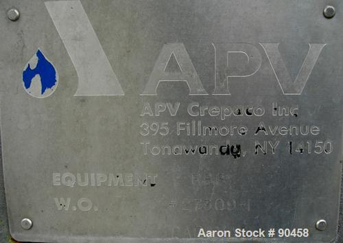 USED: APV single effect Paravap rising film evaporator, model R86, 316 stainless steel. Approximate feed rate 10,000 pounds/hour, product rate 9412 pounds/hour, evaporation rate 588 pounds/hour. Syst...