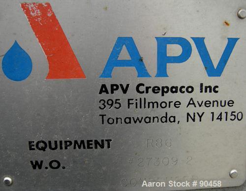 USED: APV single effect Paravap rising film evaporator, model R86, 316 stainless steel. Approximate feed rate 10,000 pounds/hour, product rate 9412 pounds/hour, evaporation rate 588 pounds/hour. Syst...