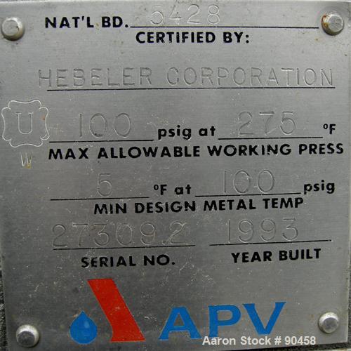 USED: APV single effect Paravap rising film evaporator, model R86, 316 stainless steel. Approximate feed rate 10,000 pounds/hour, product rate 9412 pounds/hour, evaporation rate 588 pounds/hour. Syst...