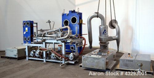 Used Alfa Laval Steam Operated Single Stage Alfavap System, Type ALFAVAP-1-0011, Rising Film Design. Consisitng of: (1) Alfa Laval type EC500-WTFE plate heat exchanger. (30) 316 Stainless steel plate...