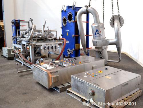 Used Alfa Laval Steam Operated Single Stage Alfavap System, Type ALFAVAP-1-0011, Rising Film Design. Consisitng of: (1) Alfa Laval type EC500-WTFE plate heat exchanger. (30) 316 Stainless steel plate...