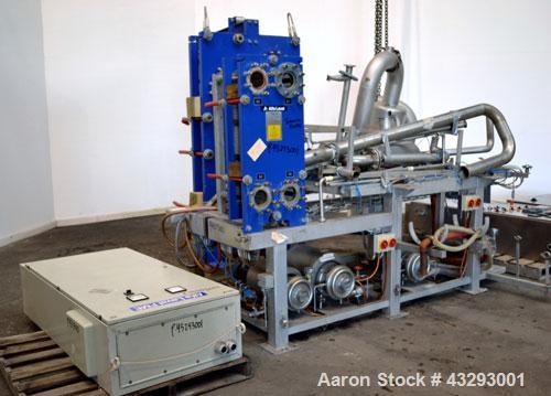 Used Alfa Laval Steam Operated Single Stage Alfavap System, Type ALFAVAP-1-0011, Rising Film Design. Consisitng of: (1) Alfa Laval type EC500-WTFE plate heat exchanger. (30) 316 Stainless steel plate...