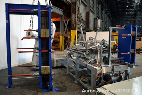 Used Alfa Laval Steam Operated Single Stage Alfavap System, Type ALFAVAP-1-0011, Rising Film Design. Consisitng of: (1) Alfa Laval type EC500-WTFE plate heat exchanger. (30) 316 Stainless steel plate...