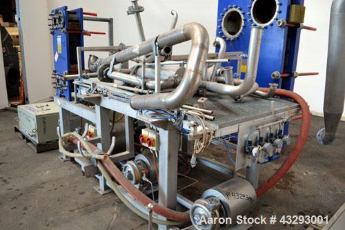 Used Alfa Laval Steam Operated Single Stage Alfavap System, Type ALFAVAP-1-0011, Rising Film Design. Consisitng of: (1) Alfa Laval type EC500-WTFE plate heat exchanger. (30) 316 Stainless steel plate...