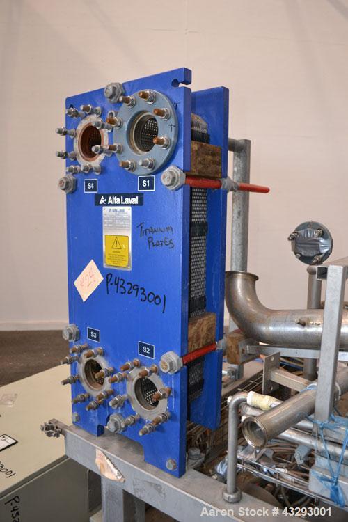 Used Alfa Laval Steam Operated Single Stage Alfavap System, Type ALFAVAP-1-0011, Rising Film Design. Consisitng of: (1) Alfa Laval type EC500-WTFE plate heat exchanger. (30) 316 Stainless steel plate...