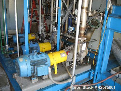 Used GEA / Niro Falling Film Mechanical Vapor Recompression (MVR) Evaporator. Single effect, approximately 1,500 square feet. Evaporative capacity: 3,688 lb/hour water. Materials of construction: pri...