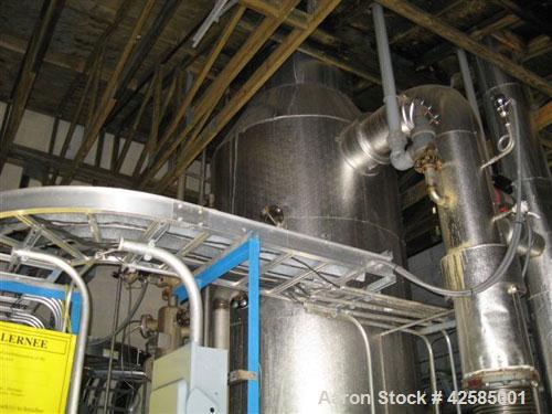 Used GEA / Niro Falling Film Mechanical Vapor Recompression (MVR) Evaporator. Single effect, approximately 1,500 square feet. Evaporative capacity: 3,688 lb/hour water. Materials of construction: pri...
