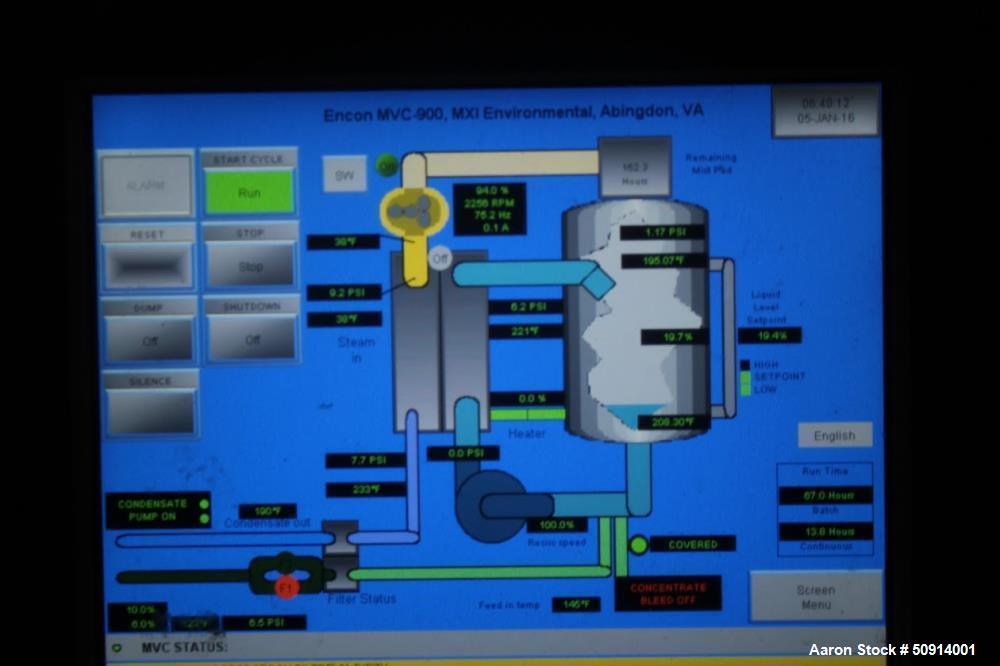 Used Encon Evaporator, Model MVC 900