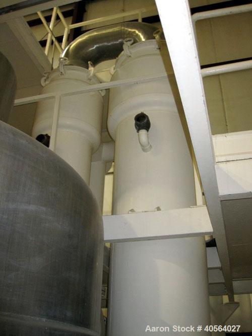 Used Ing. A. Rossi Triple Effect Continuous Fractional Evaporator, model ULTER, 316 stainless steel product contact areas. Approximately 2,500 to 3,000 square foot area. Forced circulation, rising fi...
