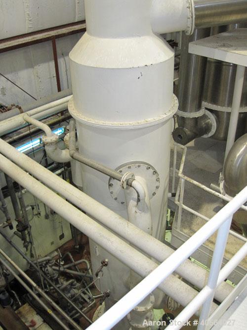 Used Ing. A. Rossi Triple Effect Continuous Fractional Evaporator, model ULTER, 316 stainless steel product contact areas. Approximately 2,500 to 3,000 square foot area. Forced circulation, rising fi...