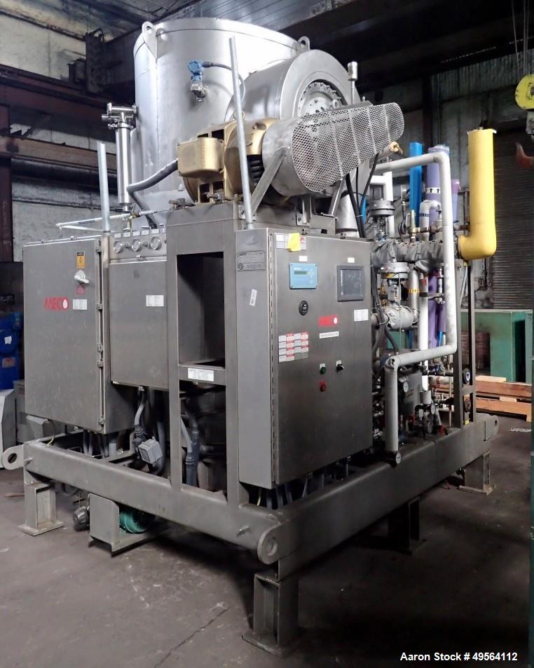 Used MECO Vapor Compression Still, Model PES1000MSSH. Nominally rated 1000 gph. 75 hp blower. Skid mounted. Serial# 7702, built 2001.