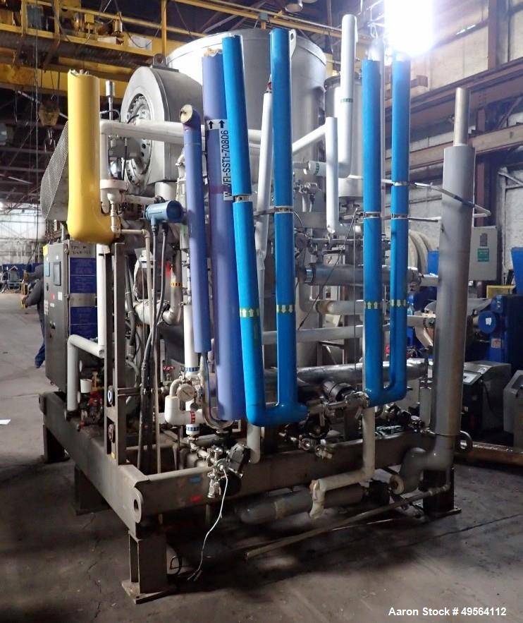Used MECO Vapor Compression Still, Model PES1000MSSH. Nominally rated 1000 gph. 75 hp blower. Skid mounted. Serial# 7702, built 2001.